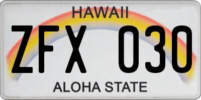 HI license plate ZFX030