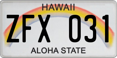 HI license plate ZFX031