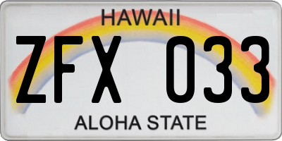 HI license plate ZFX033