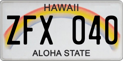 HI license plate ZFX040