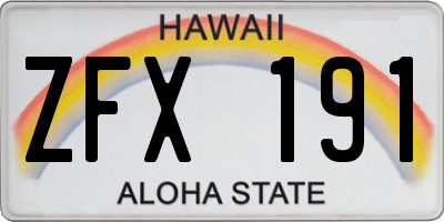 HI license plate ZFX191
