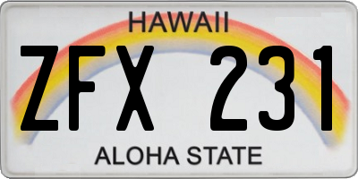 HI license plate ZFX231