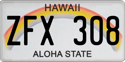 HI license plate ZFX308