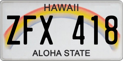HI license plate ZFX418