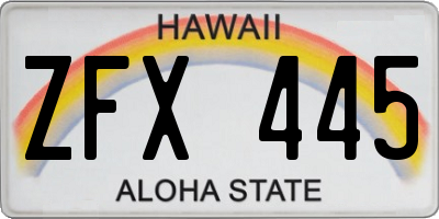 HI license plate ZFX445