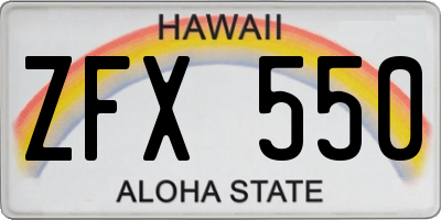 HI license plate ZFX550
