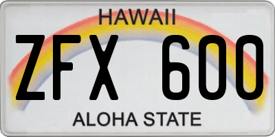 HI license plate ZFX600