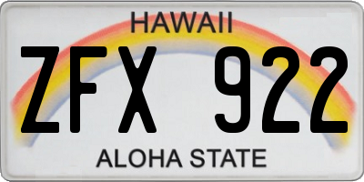 HI license plate ZFX922