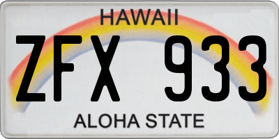 HI license plate ZFX933