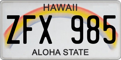 HI license plate ZFX985