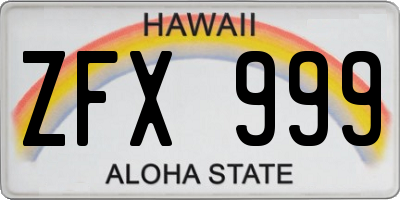 HI license plate ZFX999