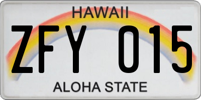 HI license plate ZFY015