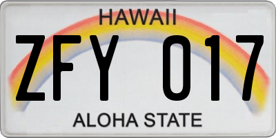 HI license plate ZFY017