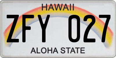 HI license plate ZFY027