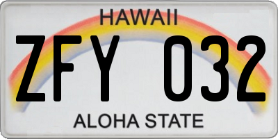 HI license plate ZFY032