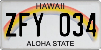 HI license plate ZFY034