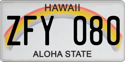 HI license plate ZFY080