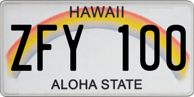 HI license plate ZFY100