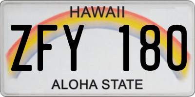 HI license plate ZFY180