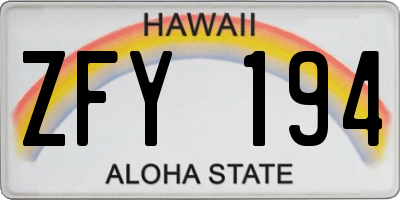 HI license plate ZFY194