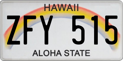 HI license plate ZFY515