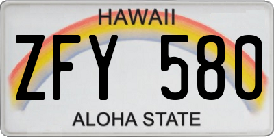 HI license plate ZFY580