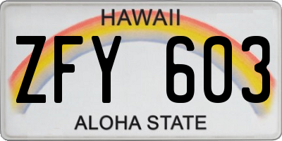 HI license plate ZFY603