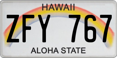 HI license plate ZFY767