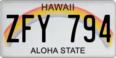 HI license plate ZFY794