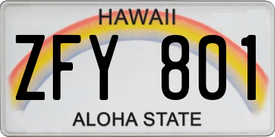 HI license plate ZFY801