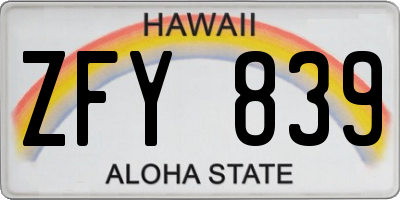 HI license plate ZFY839