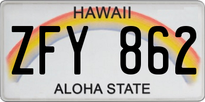 HI license plate ZFY862