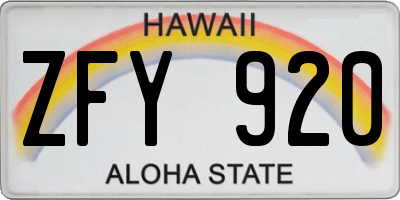 HI license plate ZFY920