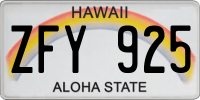 HI license plate ZFY925