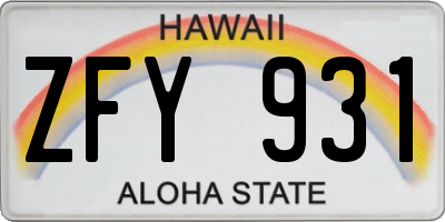 HI license plate ZFY931