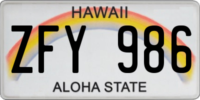 HI license plate ZFY986