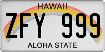 HI license plate ZFY999