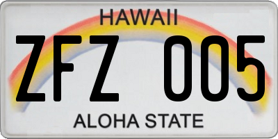 HI license plate ZFZ005