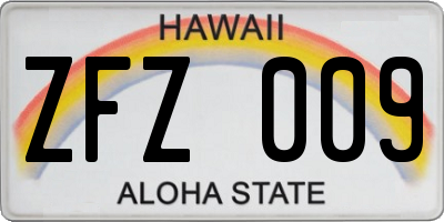 HI license plate ZFZ009