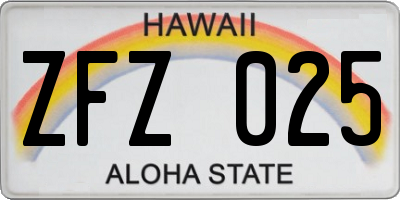 HI license plate ZFZ025