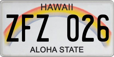 HI license plate ZFZ026
