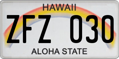 HI license plate ZFZ030