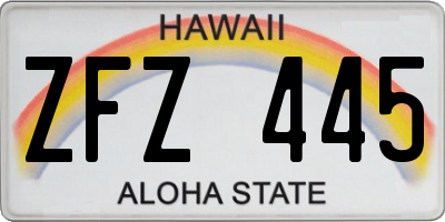 HI license plate ZFZ445