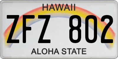 HI license plate ZFZ802