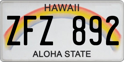 HI license plate ZFZ892