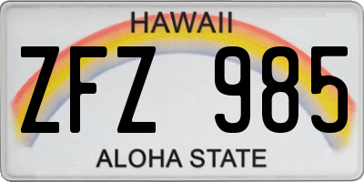 HI license plate ZFZ985