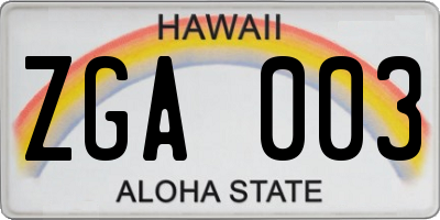 HI license plate ZGA003