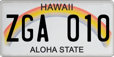 HI license plate ZGA010