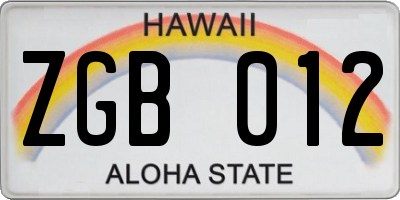 HI license plate ZGB012