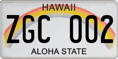 HI license plate ZGC002